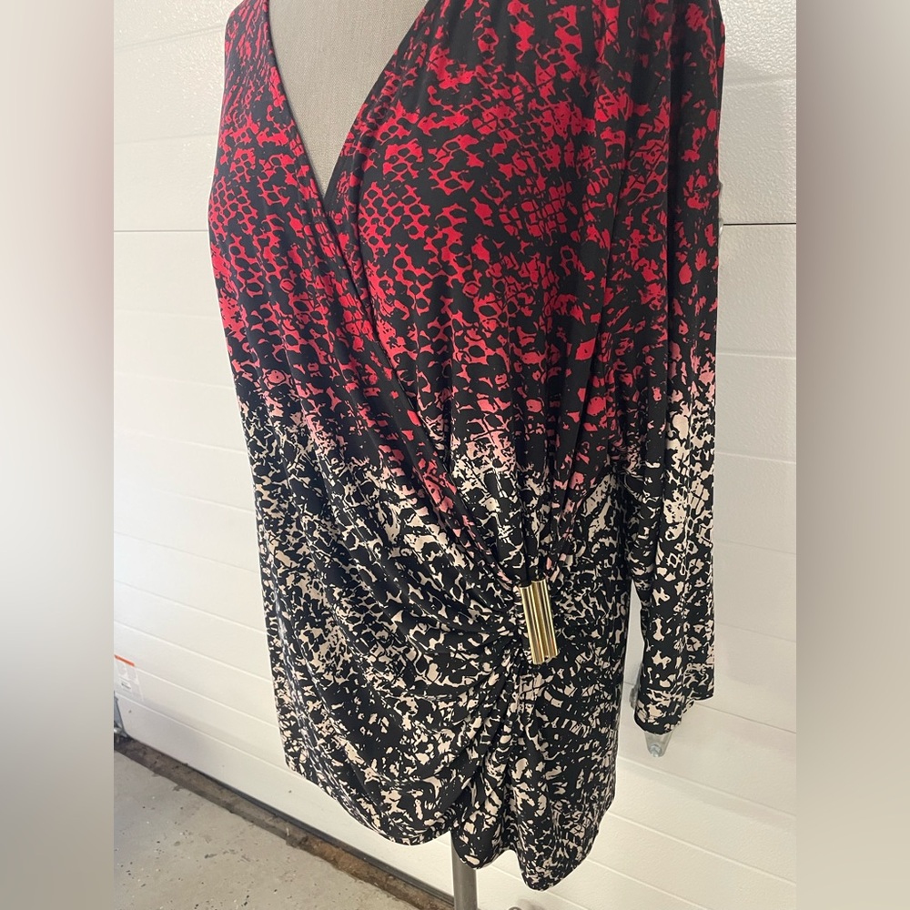 Calvin Klein Women's Shirt Black Red White Button Down 1X